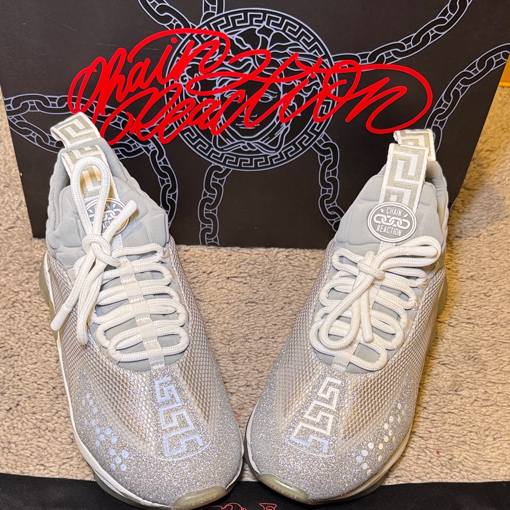 Versace White And Silver Chain Reaction Sneakers